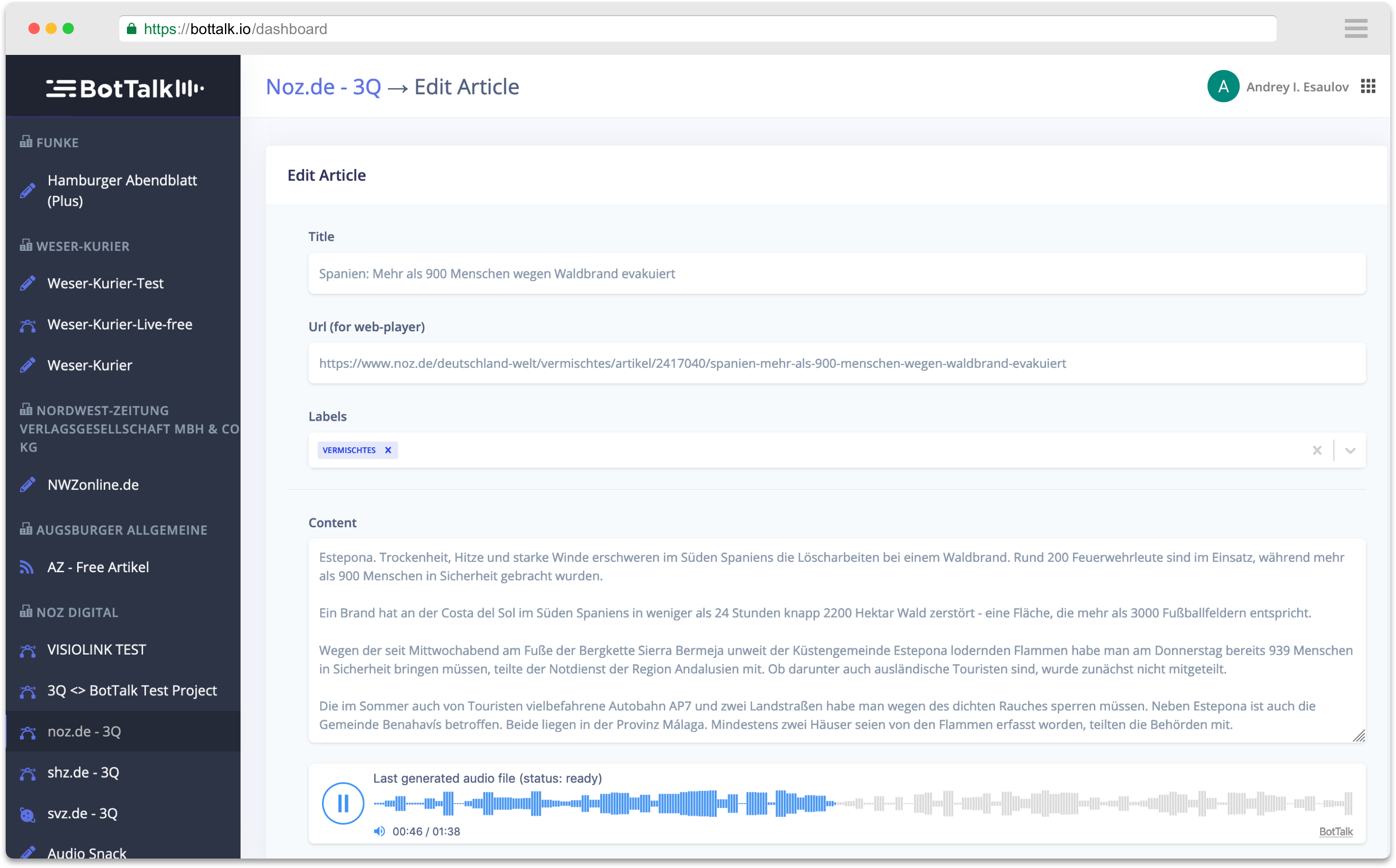 BotTalk Audio CMS - Text-to-Speech and Audio Editor