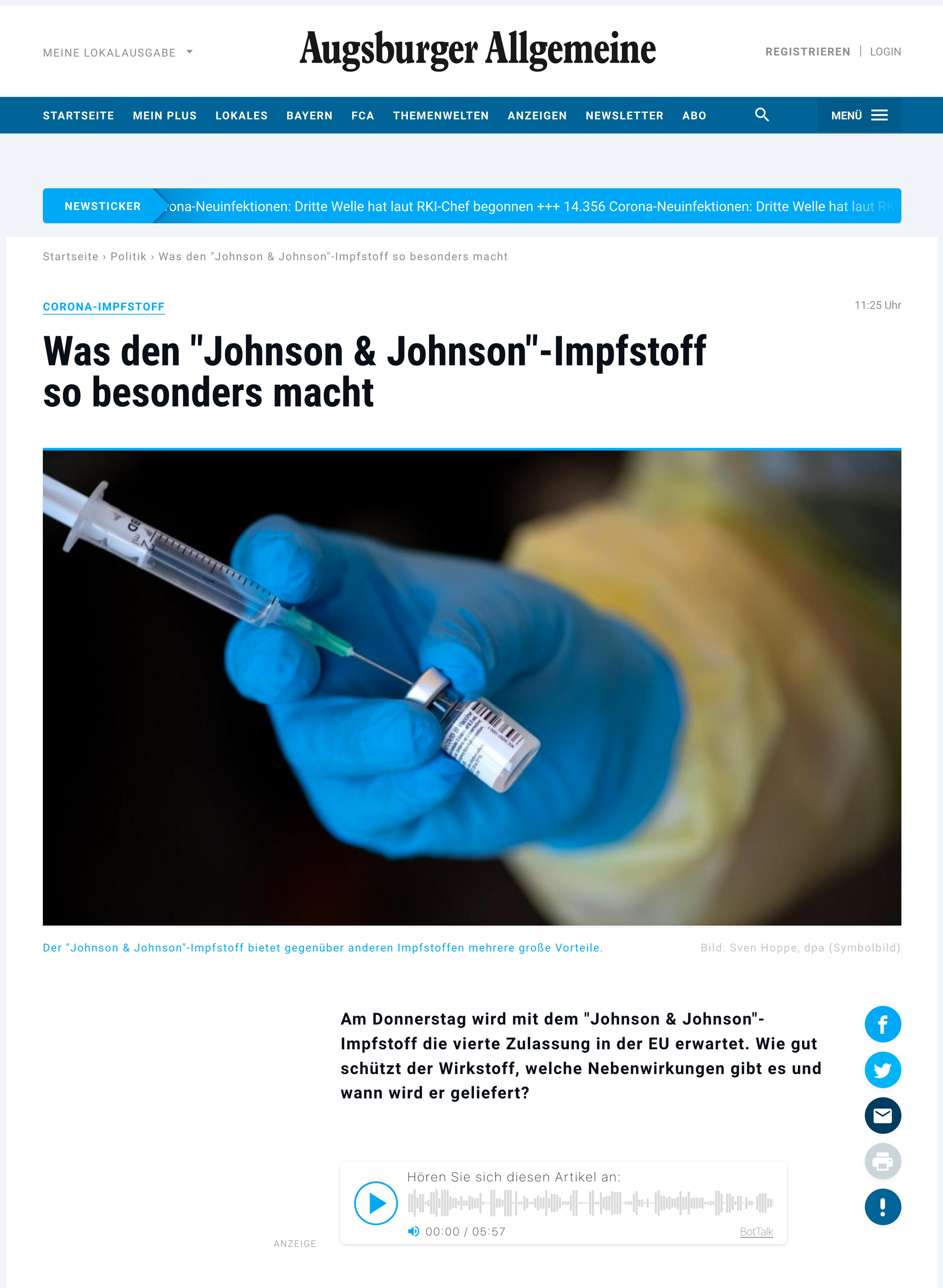 BotTalk Native Webplayer integrated into each article at Augsburger Allgemeine