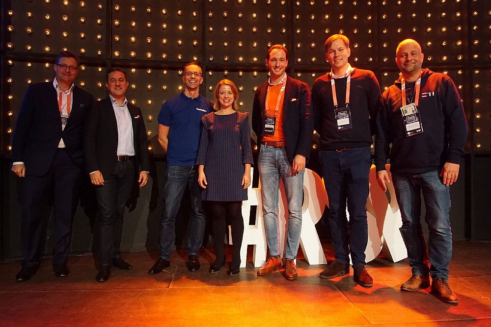 Startup Stage Logistics & Mobility: Philipp Thyben (Pulpo WMS), Miriam Kröger (Next Logistics Accelerator/Jury), Kingsly Kongnyuh Kwalar (Optimiz), Michael Hötte (Sirum), Jakob Muus (Tracks), Niels Wiecker (BWVI/Jury) und Maurice Kügler (High-Tech Gründerfonds/Jury).
