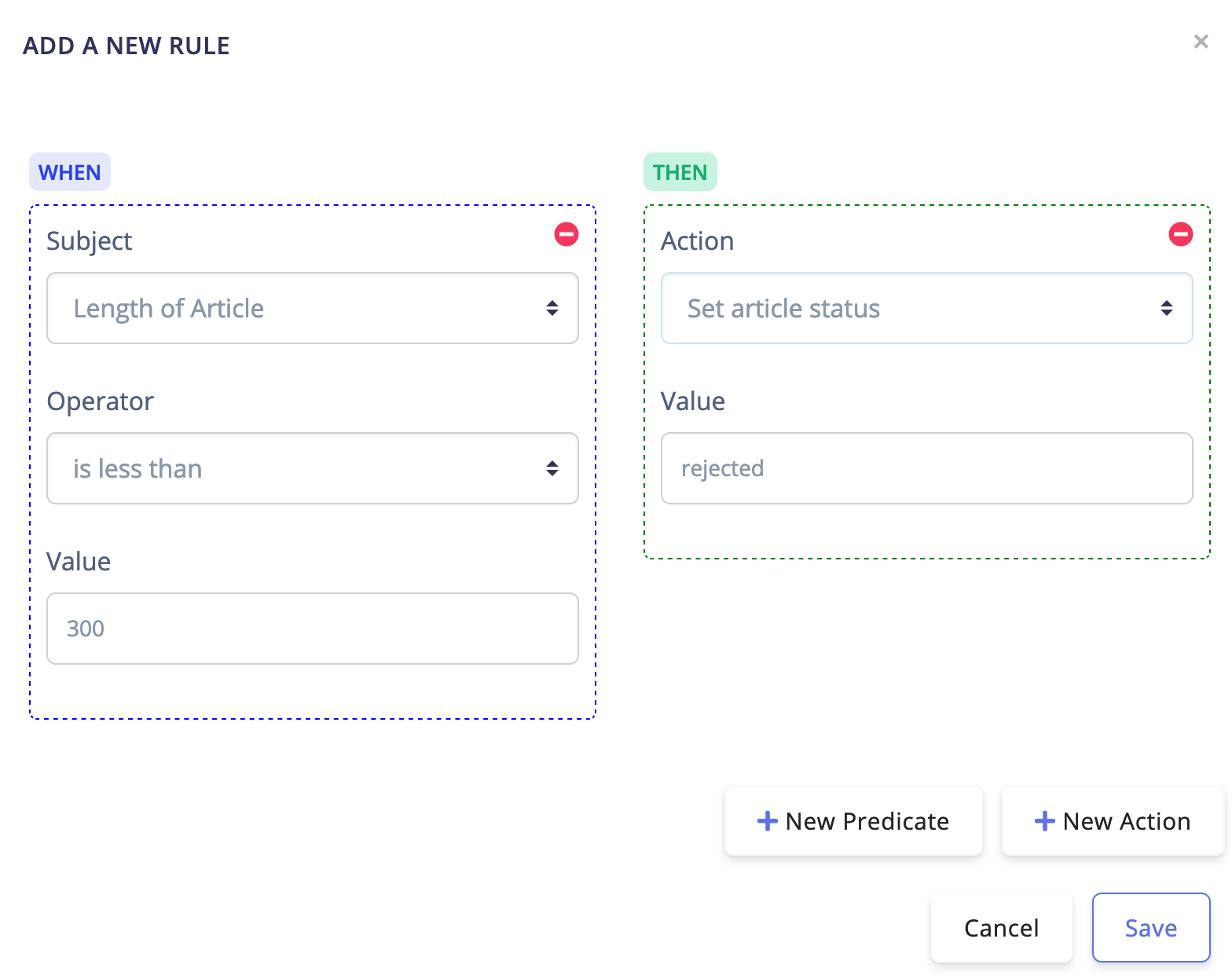 Audio Automation Rule to reject articles that are less than 300 characters long