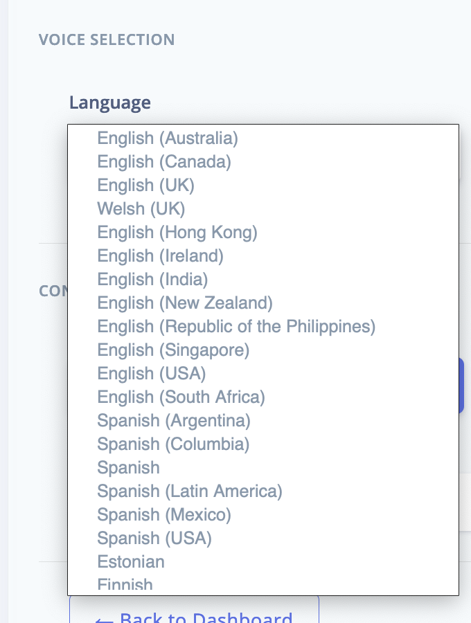 Text-to-Speech Language Selection - BotTalk Audio CMS