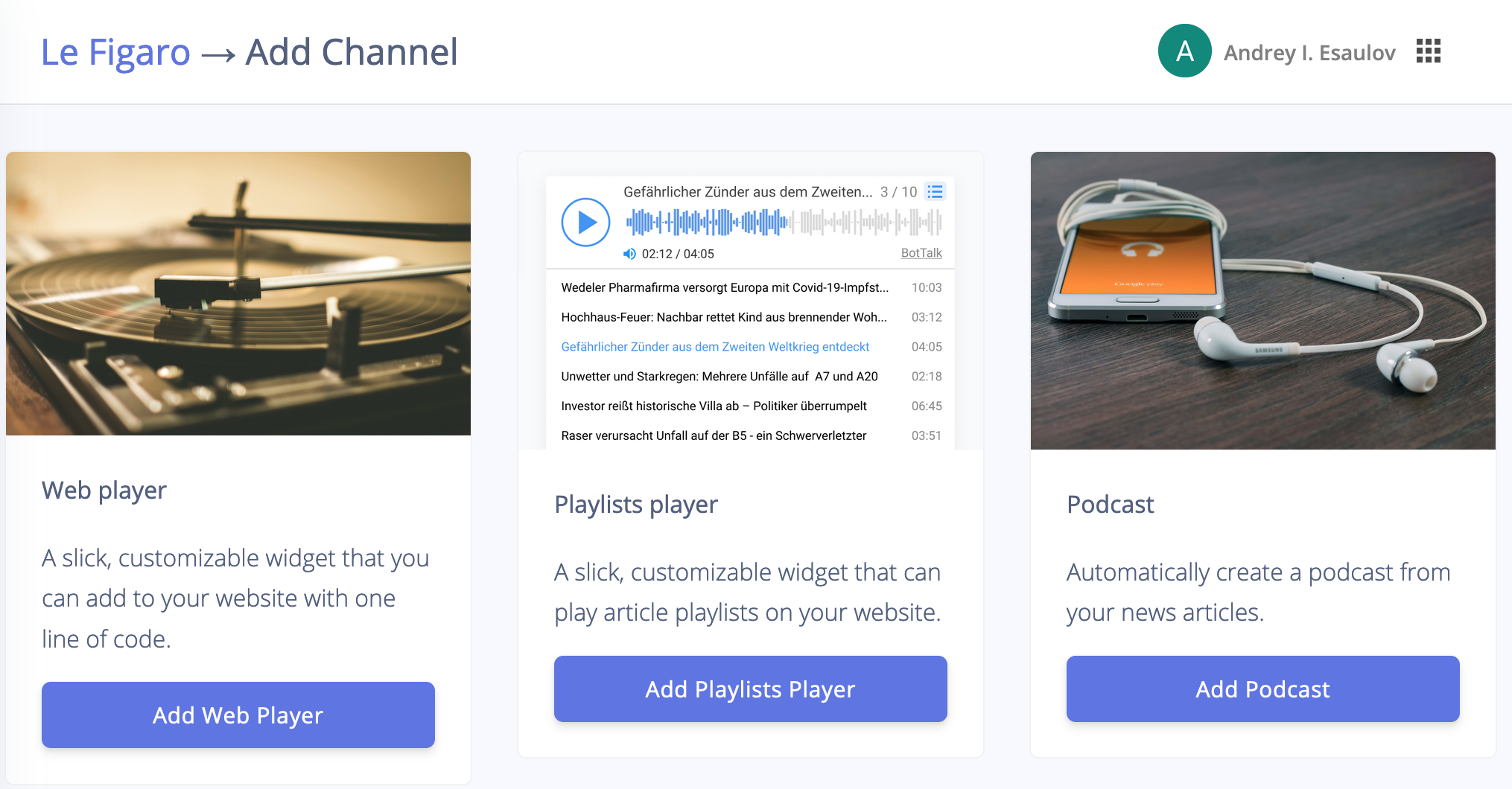 BotTalk Audio CMS - Distribution Channels Selection